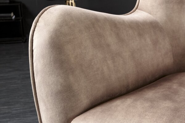 Ohrensessel Samt Beige Creme mit Armlehne Chesterfield