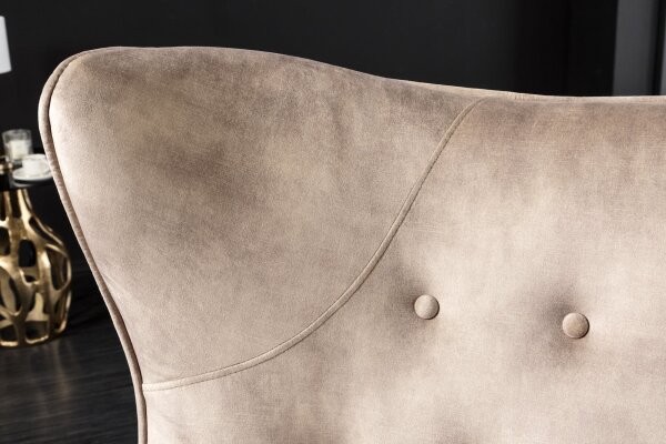 Ohrensessel Samt Beige Creme mit Armlehne Chesterfield