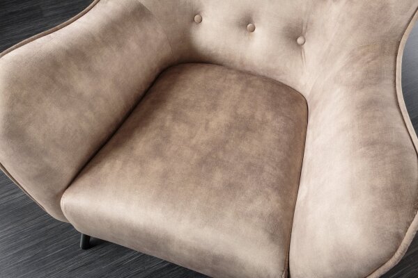 Ohrensessel Samt Beige Creme mit Armlehne Chesterfield