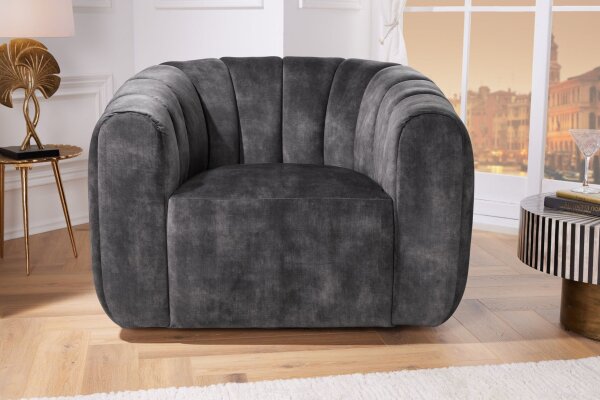 Drehsessel Samt Grau B: 103 cm mit Armlehne Retro