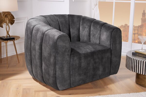 Drehsessel Samt Grau B: 103 cm mit Armlehne Retro
