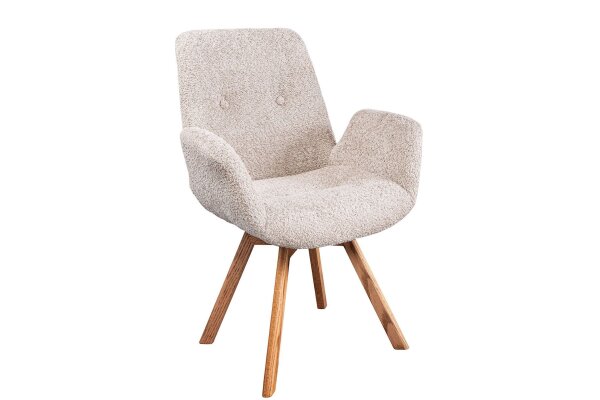 Esszimmerstuhl Bouclé Holz in Beige Natur Skandinavisch