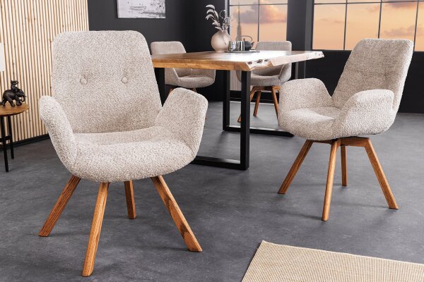 Esszimmerstuhl Bouclé Holz in Beige Natur Skandinavisch