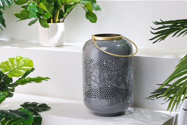 Kerzenhalter H: 30 cm Handarbeit Eisen in Grau Gold