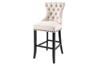 Barhocker mit Lehne in Beige Schwarz Chesterfield Stoff Holz