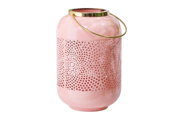 Laterne für Stumpenkerzen H: 30 cm Rosa Gold aus Eisen
