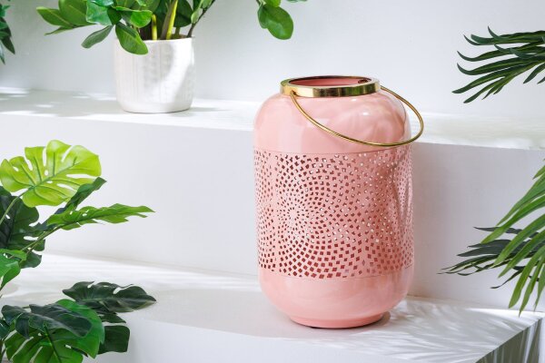 Laterne für Stumpenkerzen H: 30 cm Rosa Gold aus Eisen