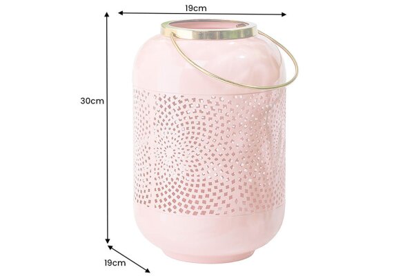 Laterne für Stumpenkerzen H: 30 cm Rosa Gold aus Eisen