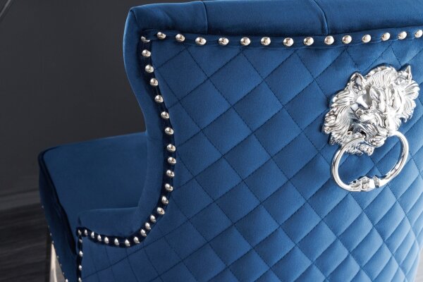 Barhocker Samt Edelstahl in Blau Silber Chesterfield