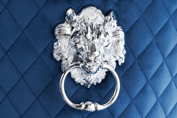 Barhocker Samt Edelstahl in Blau Silber Chesterfield
