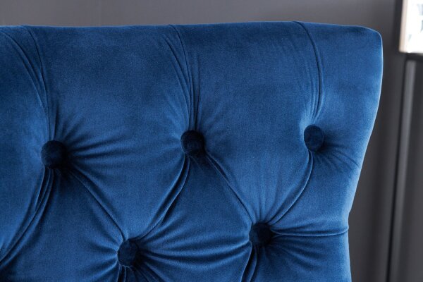 Barhocker Samt Edelstahl in Blau Silber Chesterfield