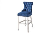 Barhocker Samt Edelstahl in Blau Silber Chesterfield