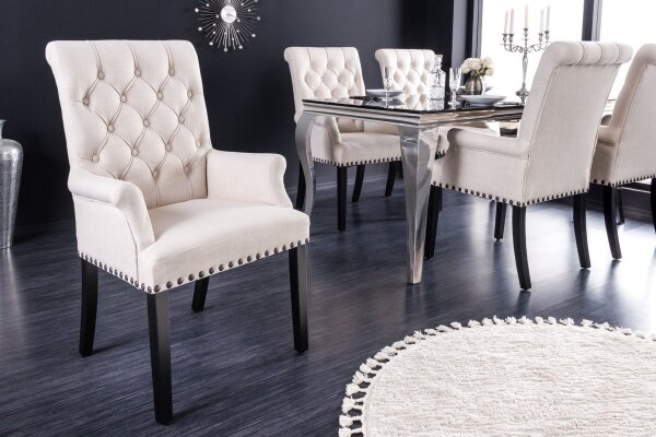 Polsterstuhl mit Armlehne Beige aus Stoff Holz Chesterfield