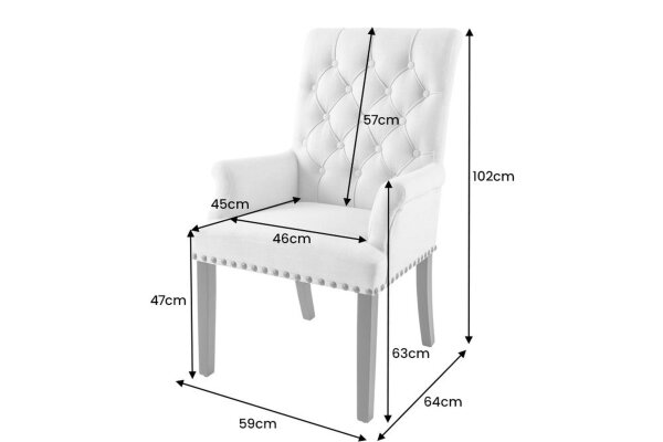 Polsterstuhl mit Armlehne Beige aus Stoff Holz Chesterfield