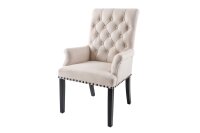 Polsterstuhl mit Armlehne Beige aus Stoff Holz Chesterfield