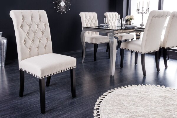 Esszimmerstuhl Beige Schwarz Chesterfield Stoff Holz