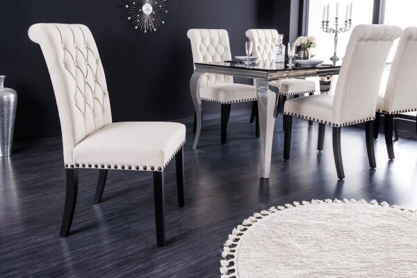 Esszimmerstuhl Beige Schwarz Chesterfield Stoff Holz