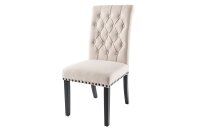 Esszimmerstuhl Beige Schwarz Chesterfield Stoff Holz