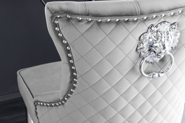 Barstuhl mit Lehne Samt Edelstahl in Grau Silber Chesterfield