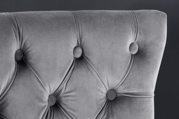 Barstuhl mit Lehne Samt Edelstahl in Grau Silber Chesterfield