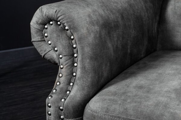 Ohrensessel Samt Holz in Grau Braun B: 85 cm Chesterfield