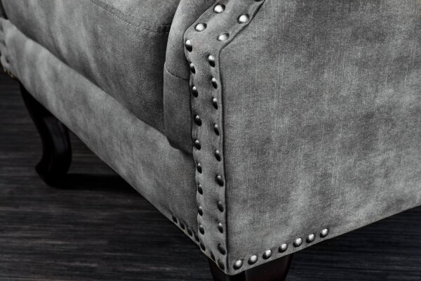 Ohrensessel Samt Holz in Grau Braun B: 85 cm Chesterfield