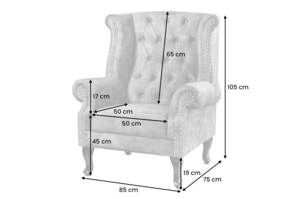 Ohrensessel Samt Holz in Grau Braun B: 85 cm Chesterfield