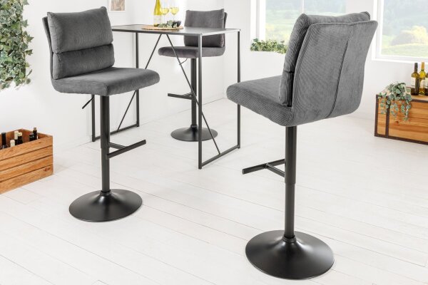 Barstuhl höhenverstellbar Cord Metall Grau Schwarz drehbar