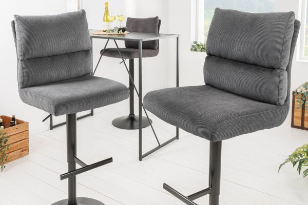 Barstuhl höhenverstellbar Cord Metall Grau Schwarz drehbar