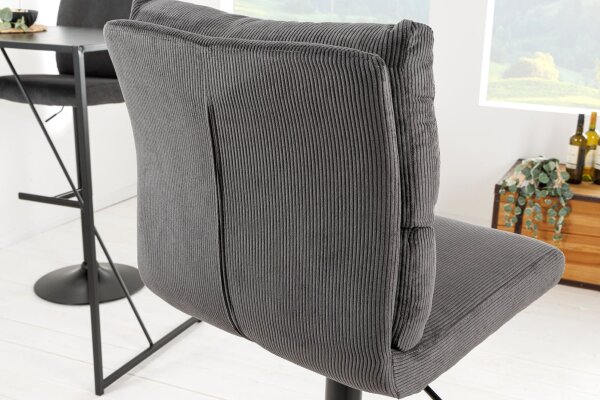 Barstuhl höhenverstellbar Cord Metall Grau Schwarz drehbar