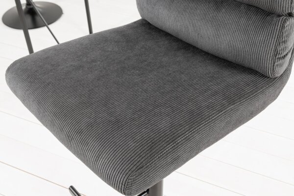 Barstuhl höhenverstellbar Cord Metall Grau Schwarz drehbar