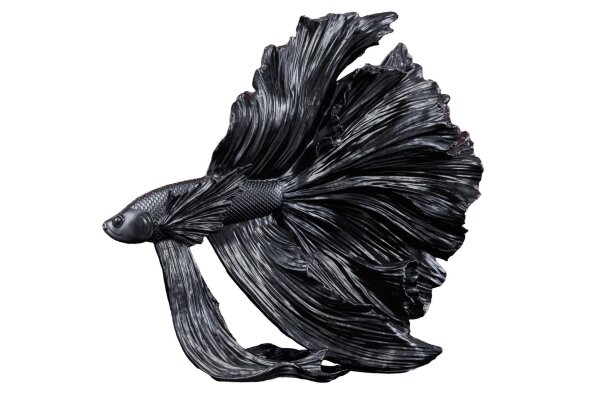 Dekostatue Schwarz H: 36 cm Polyresin Kampffisch