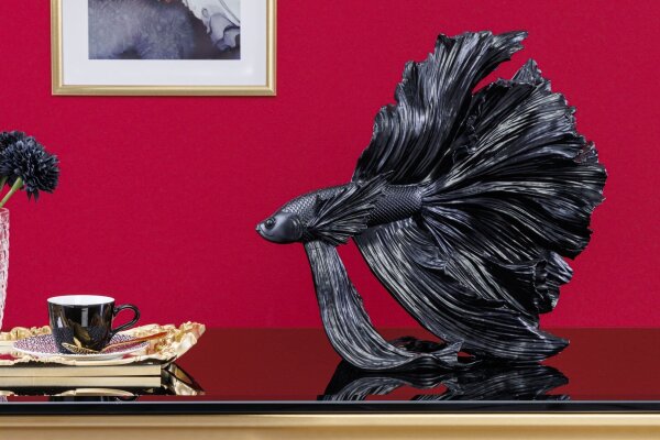 Dekostatue Schwarz H: 36 cm Polyresin Kampffisch