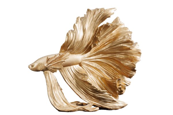 Dekostatue Polyresin in Gold Kampffisch H: 36 cm