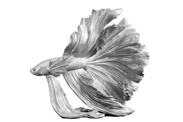 Statue Silber Kampffisch aus Polyresin H: 36 cm Deko