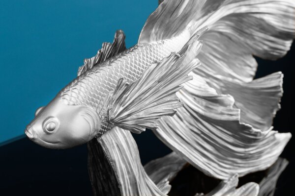 Statue Silber Kampffisch aus Polyresin H: 36 cm Deko