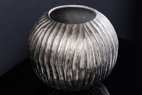 Dekovase rund Ø 24 cm in Silber Handarbeit Hammerschlag Unikat