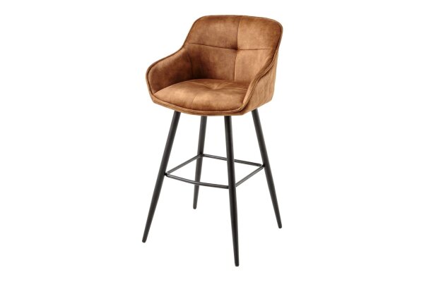 Tresenstuhl mit Lehne Samt Metall in Cognac Braun Schwarz