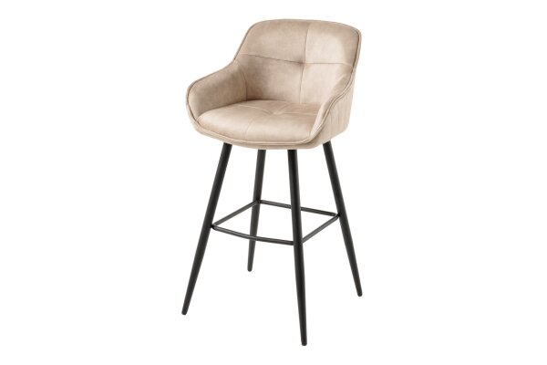 Barhocker Samt Metall in Creme Beige Schwarz mit Lehne
