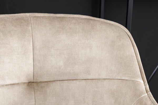 Barhocker Samt Metall in Creme Beige Schwarz mit Lehne