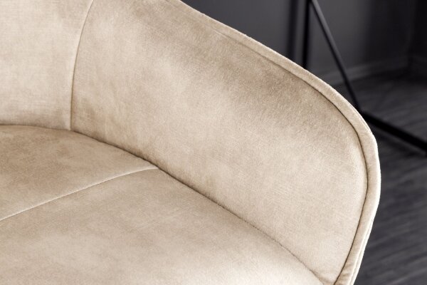 Barhocker Samt Metall in Creme Beige Schwarz mit Lehne