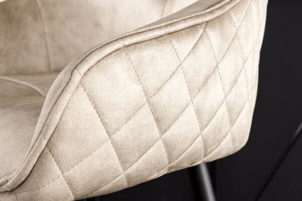 Barhocker Samt Metall in Creme Beige Schwarz mit Lehne