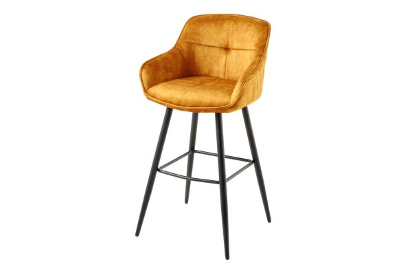 Barhocker mit Lehne Retro Gelb Schwarz aus Samt Metall
