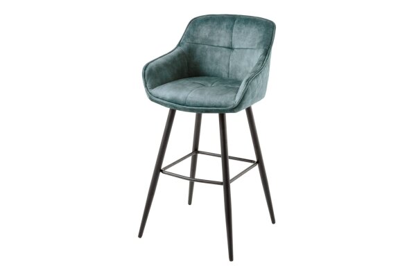 Barhocker mit Lehne Retro in Petrol Schwarz aus Samt Metall
