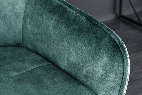 Barhocker mit Lehne Retro in Petrol Schwarz aus Samt Metall