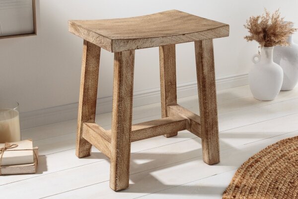 Sitzhocker Holz massiv gebogene Sitzfläche Shabby Chic
