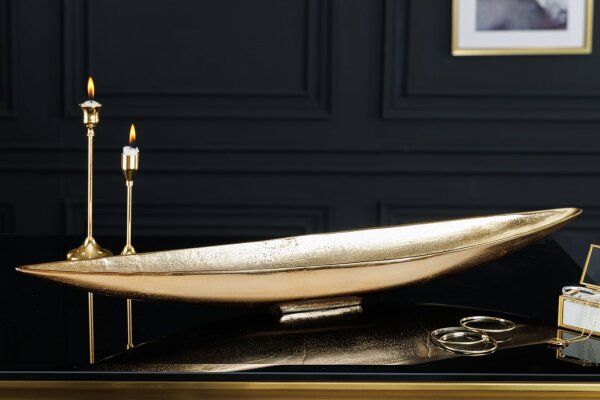 Dekoschale länglich 82 cm lang aus Metall in Gold Handarbeit