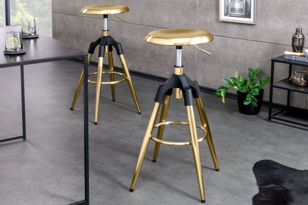 Barhocker höhenverstellbar Metall in Gold Schwarz