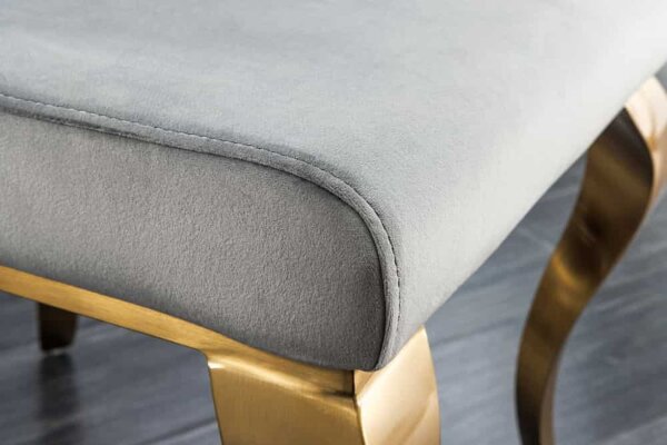 Esszimmerstuhl Samt Edelstahl Barock Design in Grau Gold