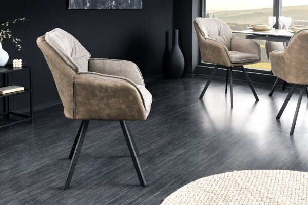 Bürostuhl ohne Rollen aus Stoff Metall in Taupe Schwarz
